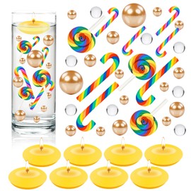 MAGICLUB 4114 Pcs Christmas Vase Filler Pearls Clear Water Gel Beads Vase Filler Pearls Floating Candles Centerpiece with 8 Floating Candles for Christmas Dinning Table Party Festival Decor (Candy)
