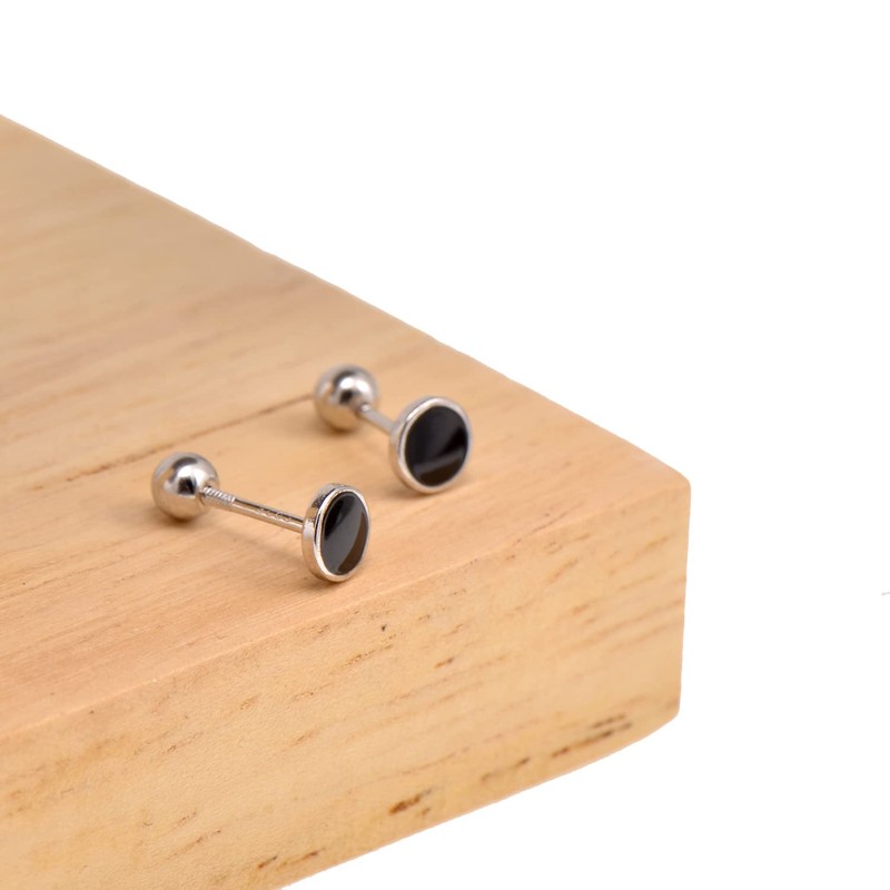 9mm 925 Sterling Silver Black Onyx Round Button Earrings Studs