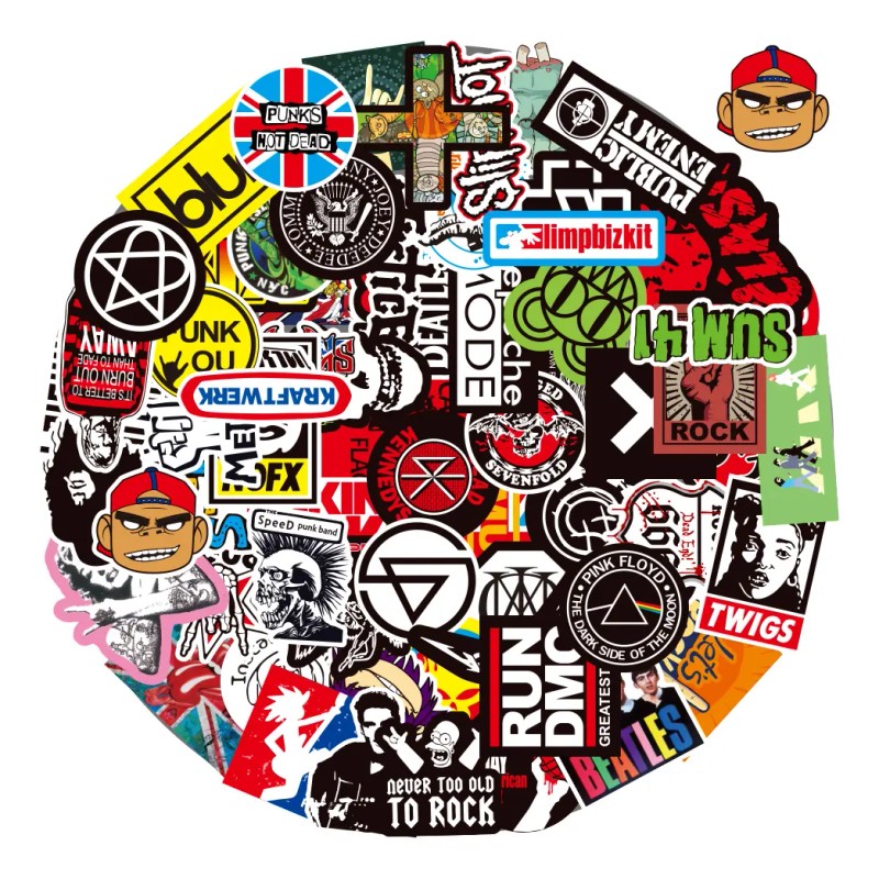 Grupo De Rock 100 Calcomanias Stickers De Pvc Vs Agua