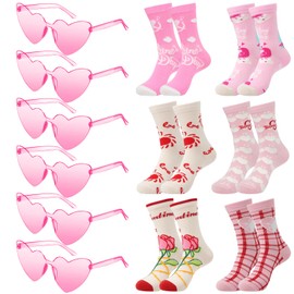 Chicpop 6 Pcs Heart Sunglasses with 6 Pairs Valentines Socks Cute Glasses for Women Party Favors