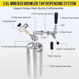 MRbrew 128oz Mini Keg Growler Portable Draft Beer Dispenser System 3.6L Mini Keg Pressurized Stainless Steel Beer Growler Tap System Home Mini Kegerator, with Professional - Sliver