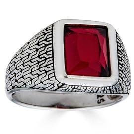 HarlemBling Solid 925 Sterling Silver - Men's Red Ruby Gemstone Ring - Great As Pinky Ring Or Signet Ring Sizes 7-13 (10)