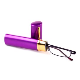 Newbee Fashion - 2 Pack Ultra Slim Compact Unisex Light Weight Spring Temple Reading Glasses w/Portable Pocket Clip Aluminum Case