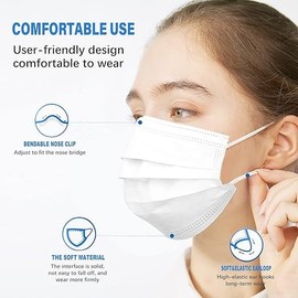 50Pcs Disposable Face Masks，3-Ply Breathable Protection Mask for Adults, Daily Use at Home, Office, School & Outdoors‌ (White)