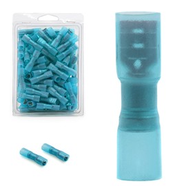 Rebuild Skills 100 pcs Female Blade Spade Connectors .25" (1/4'') 6.3mm 16-14 AWG Blue, Heat-Shrink Insulated Quick-Disconnect Electrical Crimp Terminals