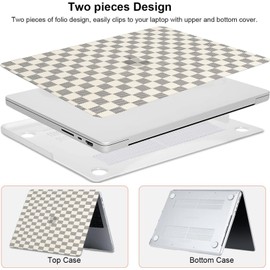 Checkered Case for MacBook Air 13 inch 2021 2020 2019 2018 M1 A2337 A2179 A1932, Classy Luxury Textured Checker Checkerboard Grid Pattern Cream PU Leather Hardshell & Keyboard Cover, Beige Checkered