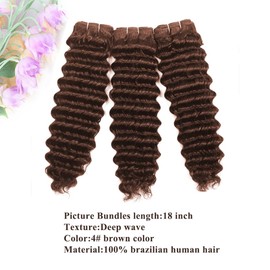 ALLRUN Deep Wave Brown Human Hair Bundles Curly Bundles Chocolate Brown Bundles For Braiding Brazilian Human Hair Bundles Curly Wave Extensions 4# Color 141618 Inch