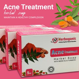 HERBOGANIC Neem Oil and Turmeric Herbal Soap | Pack of 1 of 5oz soap Bar | Natural Bar Soap for Acne Treatment | Clarifying and Nourishing | Infused with Neem and Turmeric | Gentle for Men and Women