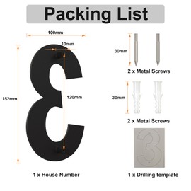Brushed Modern Stainless Steel House Number 152 mm High Black Coating, Floating Appearance (Number 3)