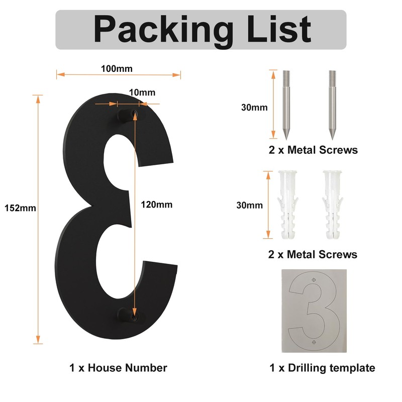 Brushed Modern Stainless Steel House Number 152 mm High Black