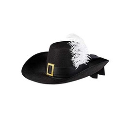 Magic Box Adult Size Black Musketeer Hat with White Feather