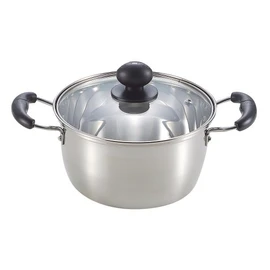 Pearl Metal Mirage H-3172 Double Handed Pot, 7.1 inches (18 cm), Glass Pot with Lid, Induction Compatible, Stainless Steel
