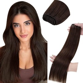 LaaVoo Remy Brown Hair Extensions Real Hair Dark Brown Extensions Real Hair Wefts Straight Human Hair Weft Extensions Brown 80 g 12 Inches/30 cm