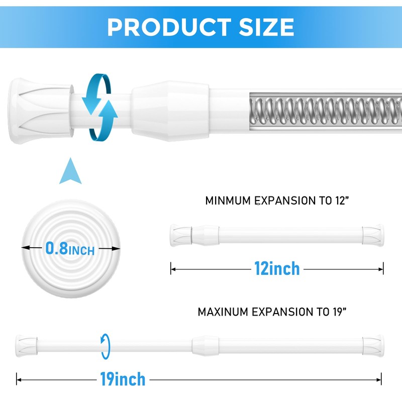 QINGYUN 4 Pack Small Tension Rod 12 to 19 Inch