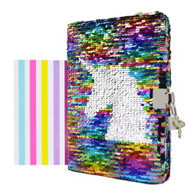 VIPbuy Diary with Lock and Key Notebook for Girls Kids Sequins Reversible Journals Notebooks A5 Lined with 1 Sheet Photo Corners 156 Pages 21.5 x 14 cm Unicorn