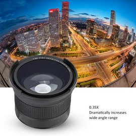 58MM 0.35X Fisheye Lens, 0.35 Optical Power Camera Lens Optical Glass Fisheye Wide Angle Lens Metal Construction for Most SLR Camera Digital Camera Black