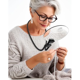 Magnifying Glass for Reading with 5.12in Diameter Magnifying Lens, 5X Neckwear Hands Free Magnifier with Stand for Seniors and Low Vision When Sewing, Cross Stitch, Needlepoint, Reading(Black)