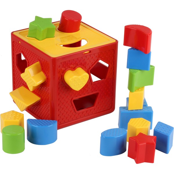 Baby Blocks Shape Sorter Toy - Childrens Blocks Includes 18 Shapes - Color Recognition Shape Toys With Colorful Sorter Cube Box - My First Baby Toys - Toys Gift For Boys & Girls - Original - By Play22