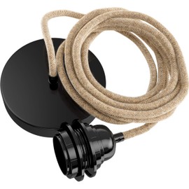 Hoopzi - Pendant Light 1 Flamming - 2.5 m Textile Cable Rope - 1 x E27 Socket - Vintage, Industrial for Dining Table, Living Room, Dining Room, Room, Bedroom, Kitchen