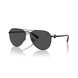 COACH Women's HC7128 Aviator Sunglasses, Shiny Black/Grey Solid, 58 mm