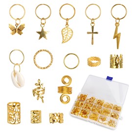 Pack of 244 Golden Hair Accessories for Braids, Hair Spiral Clips, Hair Accessories, Dreadlock Hair Accessory Set, Metal Hair Braid Rings Jewellery Clips, Hair Decoration Charms for DIY Party Festival