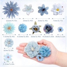 Thiccywoov 80 Pcs Assorted Fake Flower Heads Mini Artificial Flower Heads Bulk Silk Faux Daisy for Crafts Fake Peony Rose for Wedding Party Wreath Home Decoration(Blue)