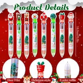 Tenare 16 Pack Christmas Ballpoint Pens Christmas Xmas Santa Theme Novelty 10-in-1 Retractable Marker Pen Multicolor Pens for Students Gift Office Christmas Party Stationery Supplies (Stylish Style)