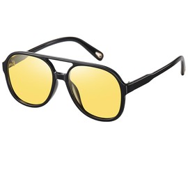 Onrtry Retro Polarized Aviator Sunglasses for Women Men Classic 70s Vintage Trendy Square Sun Glasses Shades(Black/Yellow)