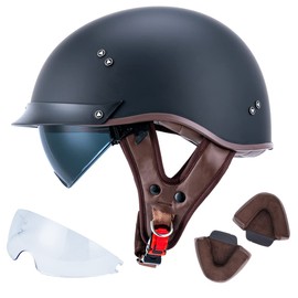 Motorcycle Half Face Helmet F-07 with Sun Visor Quick Release Buckle DOT Approved Adult Helmets for Cruiser Chopper Moped Scooter ATV (Matte Black,XL