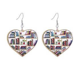 Lightweight Bookcase Bookshelf Earrings Book Lovers Dangle Earrings Appreciation Librarian Graduation Teacher Gifts Student Back To School Jewelry-heart