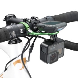 Cestbon Bike Out Front Combo Mount for Garmin Edge Wahoo Elemnt&Bolt,Mini Bryton Rider Stages Dash Handlebar Universal Computer Mount for Gopro, Bicycle Light(Green Sliver)