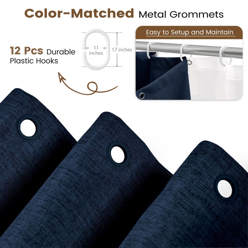 BTTN Navy Blue 3 in 1 Linen Textured Shower Curtain