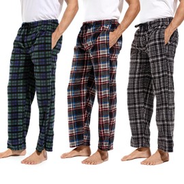 DG Hill 3Pack Microfleece Mens PJ - Pajama Pants Bottoms Sleepwear Plaid PJs with Pockets - Fleece Lounge Pants PJ Bottoms