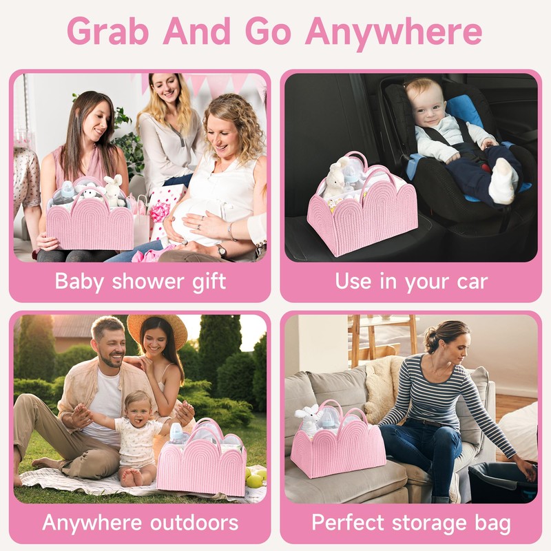 Maxuni Cotton Rope Diaper Caddy Basket Pink