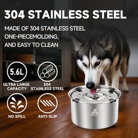 LQPBDFDC Dog Water Bowl No Spill, 5.6L/1.5 Gallon No Drip Slow Drinking Dog Water Bowl Dispenser Spill Proof, Large Stainless Steel Slobber Stopper for Messy Drinkers, Small Medium & Large Dogs