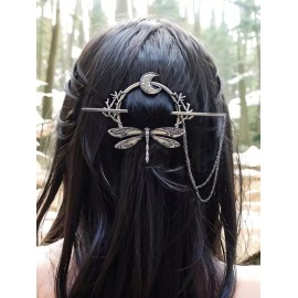 Whimsycore Metal Forest Dragonfly Hairsticks Crescent Moon Insect Hairpin Decoration Boho