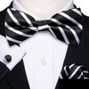 YOHOWA Black White Bow Tie Set Men Striped Adjustable Silk
