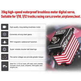 GOTECK 35KG Brushless Digital Servo,8.4V Full Metal Gear Servo,IP67 Waterproof Steering Servo with 25T Servo Horn for 1/10 Scale RC Cars,RC Crawler,Trucks,Boat,Robot Parts (A35BHV-270°)