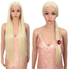 Style Icon Wig 38 Inches Lace Front Wig Human Hair Quality Super Long Straight Wigs for Women Synthetic Hair Replacement HD Lace 150% Density (Middle Part 38 Inches, 613)