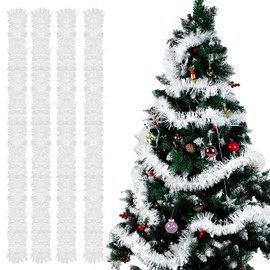Christmas Garlands, 4 Pieces Tinsel Christmas Tree, 3 m Tinsel Garland, Tinsel Garland Christmas, Christmas Decoration Tinsel for Christmas Tree, Christmas Party, Birthday Party Decoration (White)