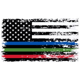 Stickios Police Firefighter Military Sticker - Distressed American Flag Thin Blue Red Green Line Decal for Cars, Trucks & Vehicle Windows - Made in USA (5.9x3.3 inches)