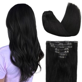 16 inches Clip in Hair Extensions Remy Human Hair - 70g 7pcs 16 Clips Straight Thick 100% Real Human Hair Extensions for Women Natural Black #1B Color