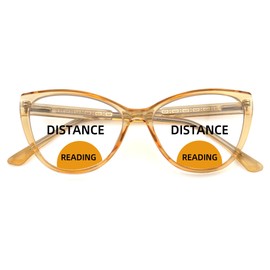 SOPHILY Cateye Bifocal Reading Glasses for Women Men, Funky Bi-focal Womens Readers Clear Top Blue Light Blocking Eyglasses,Transparent Brown Frame +1.50