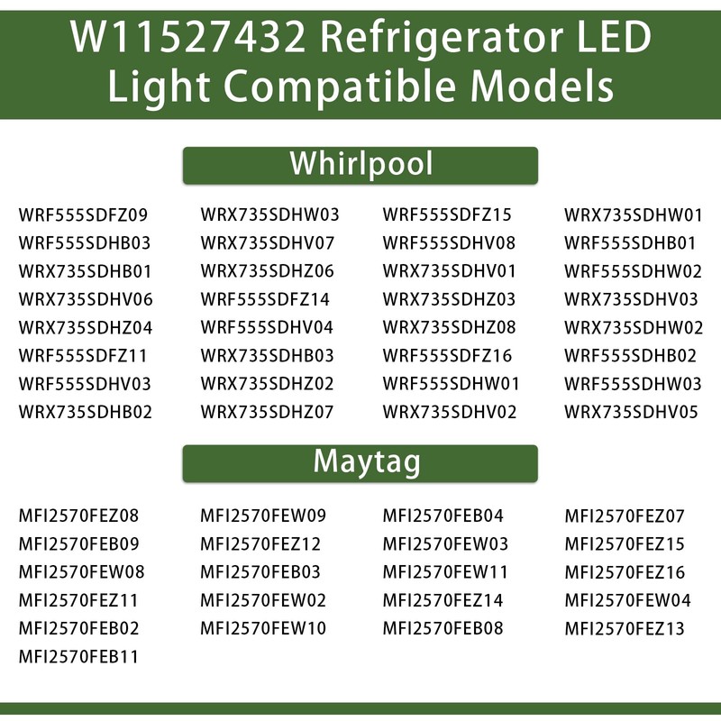 W11527432 Light Replacement for Whirlpool Maytag Amana Fridge Refrigerator W11101384
