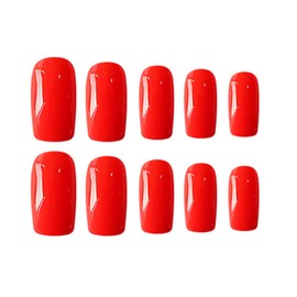Zehope Glossy Press on Nails Red Short Square Fake Nails Full Cover Artificial Acrylic False Nails for Women and Girls (24Pcs)