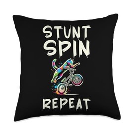 Stunt Spin Repeat Cat Biking Adventure Throw Pillow