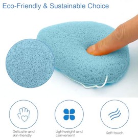 Paquete de 4 esponjas limpiadoras faciales de color azul claro con caja | Exfoliante facial suave a base de plantas de SourceTon | Esponja facial suav