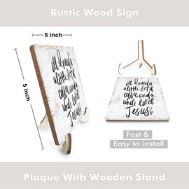 Inspirational Wood Sign Rustic Desk Decor Home Cubicle Office Decor Work Table Office Accessories Decorative Christian Religious Bible Verse Faith Decorations Office Supplies Cubicle Decor