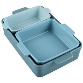 Best Choice Products Bakeware Set, Baking Dish Set, 3-Piece Nonstick, Toxin-Free, Ceramic, Casserole, Bread Loaf, Square Pan, Space-Saving Nesting Design - Cornflower Blue