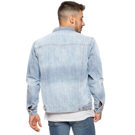 Ze ENZO Mens Denim Jacket Western Classic Style Trucker Vintage Style Jean Coat Black Blue (3X-Large, Light Blue)
